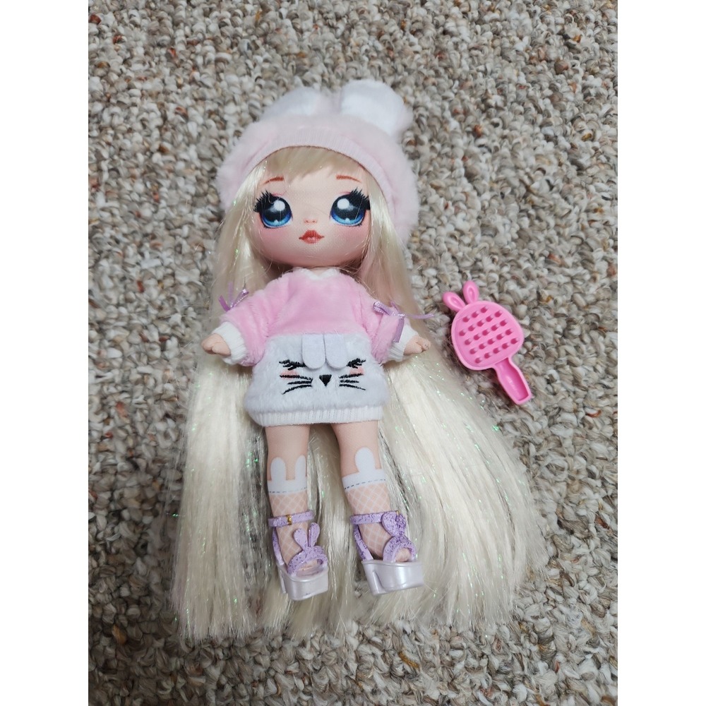 Na! Na! Na! Surprise Pink Bunny Doll Blonde Glitter Hair Aubrey Heart 9" Brush